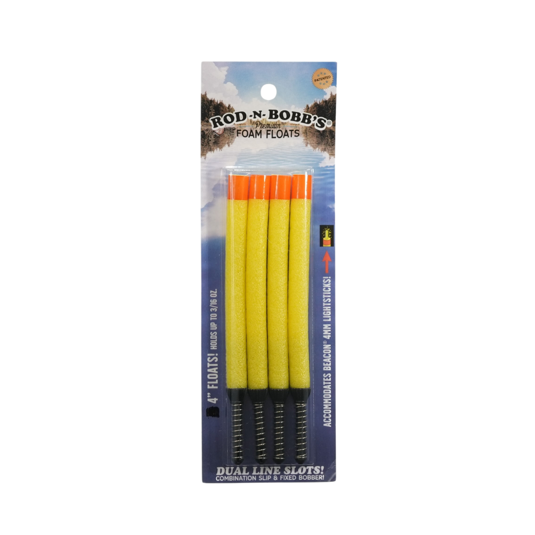 Rod-N-Bobb's Premium Foam Floats - Yellow 3”, 4” or 5" - 4-Pack and 12-Pack