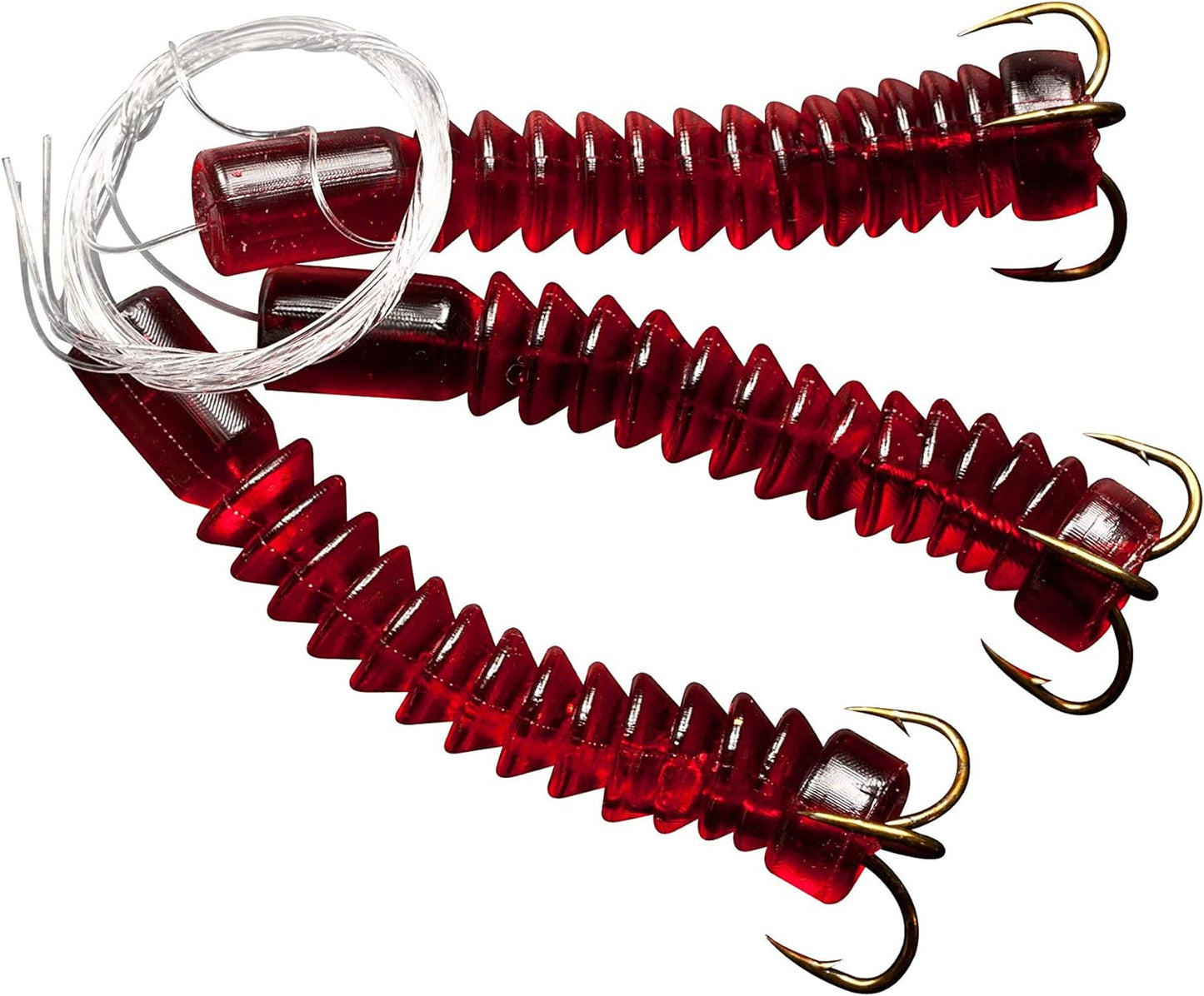 Catfish Dip Bait Worms and Hooks - Red - 3 Pack